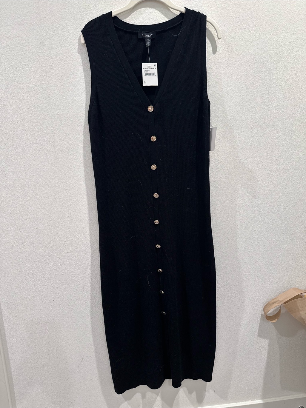 Ellen Tracy Black Sleeveless Button-Front Midi Dress